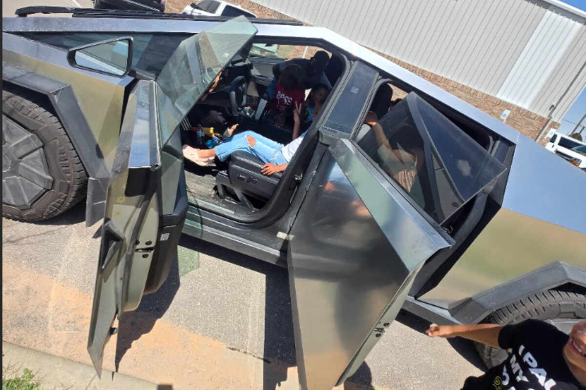 Student exploring the Cybertruck as a coding reward